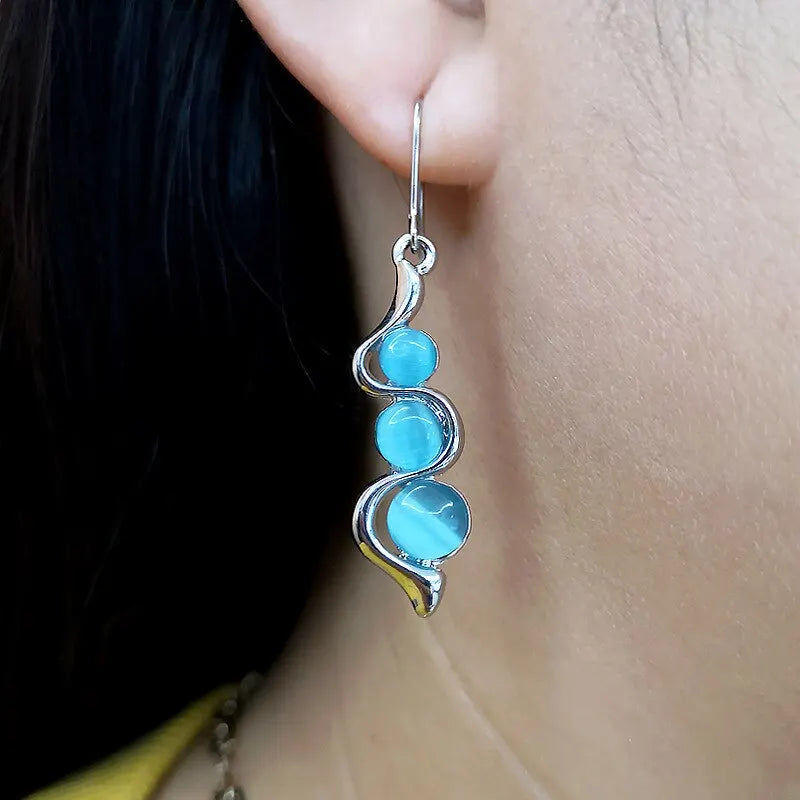 2pcs White Gold Plated Cat Eye Stone Drop Earrings for Women Drop Earrings Nixie