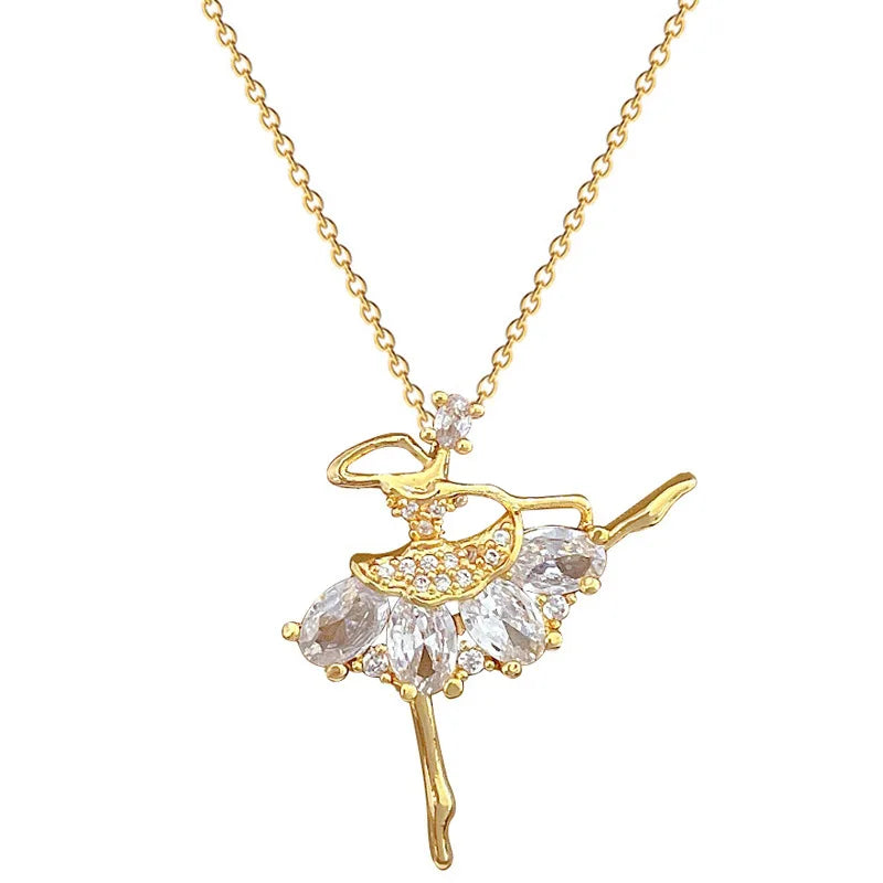 Ballet Dancer Pendant Necklace | Gold Stainless Steel Clavicle Chain Pendant Necklace Nixie