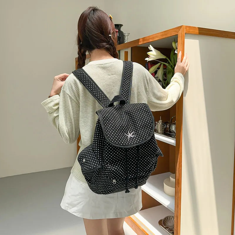 Korean Starfish Embroidered Polka Dot Canvas Backpack Canvas Backpack Nixie