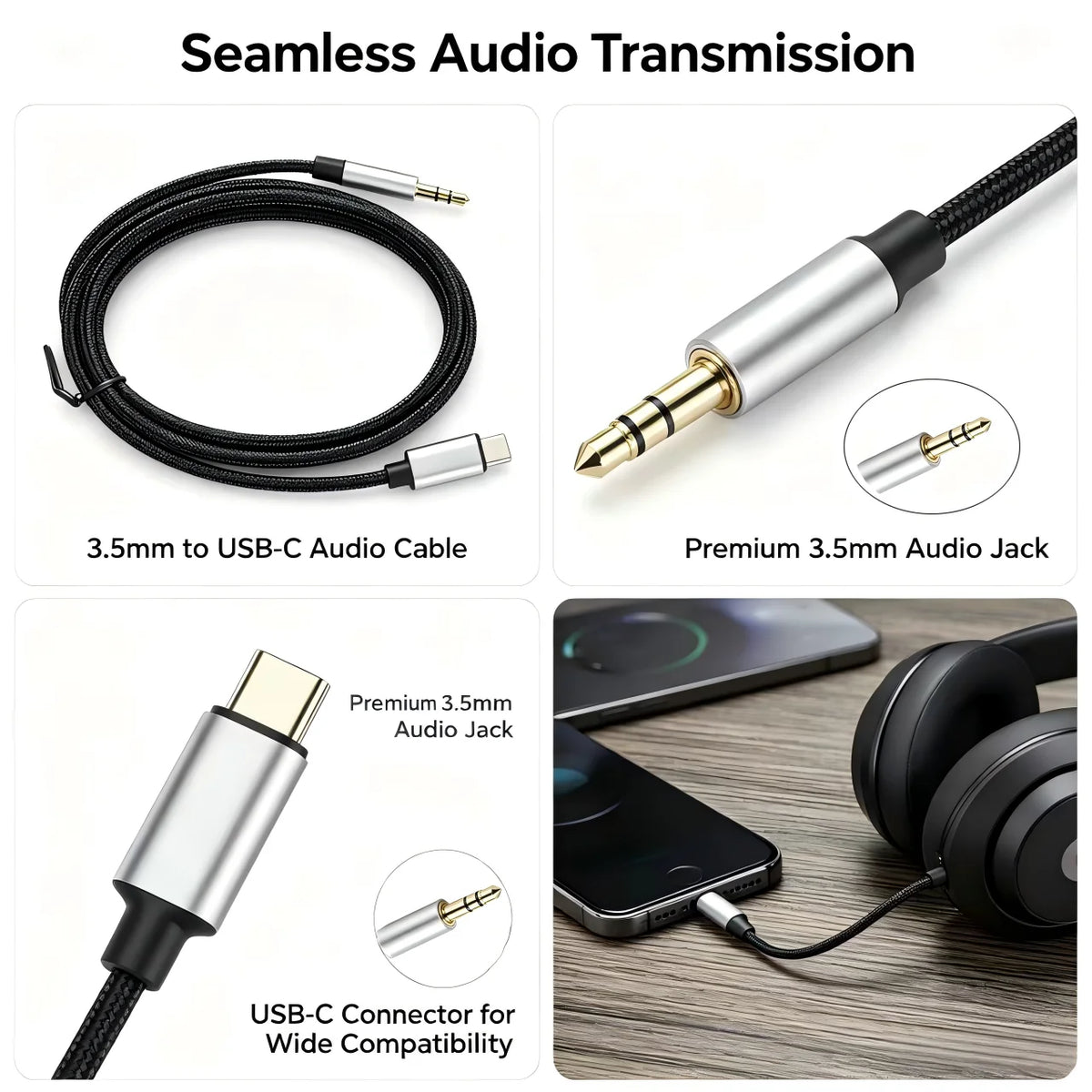 USB-C to 3.5mm AUX Audio Cable Adapter – Universal Type-C Audio Cable Adapter Nixie