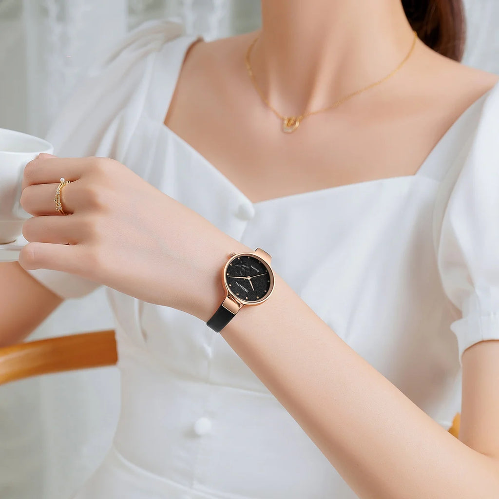 REBIRTH Retro Floral Quartz Watch – Leather Strap, Elegant Quartz Wristwatch Nixie