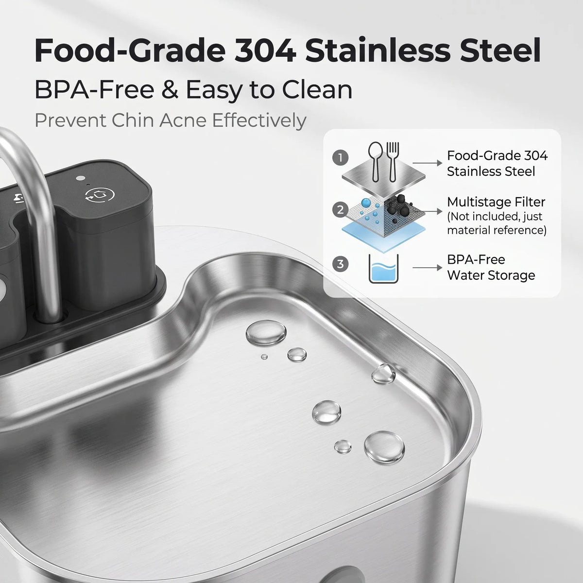 Nixie 2.2L Stainless Steel Cat Water Fountain | Smart Sensor Pet Water Fountain Nixie