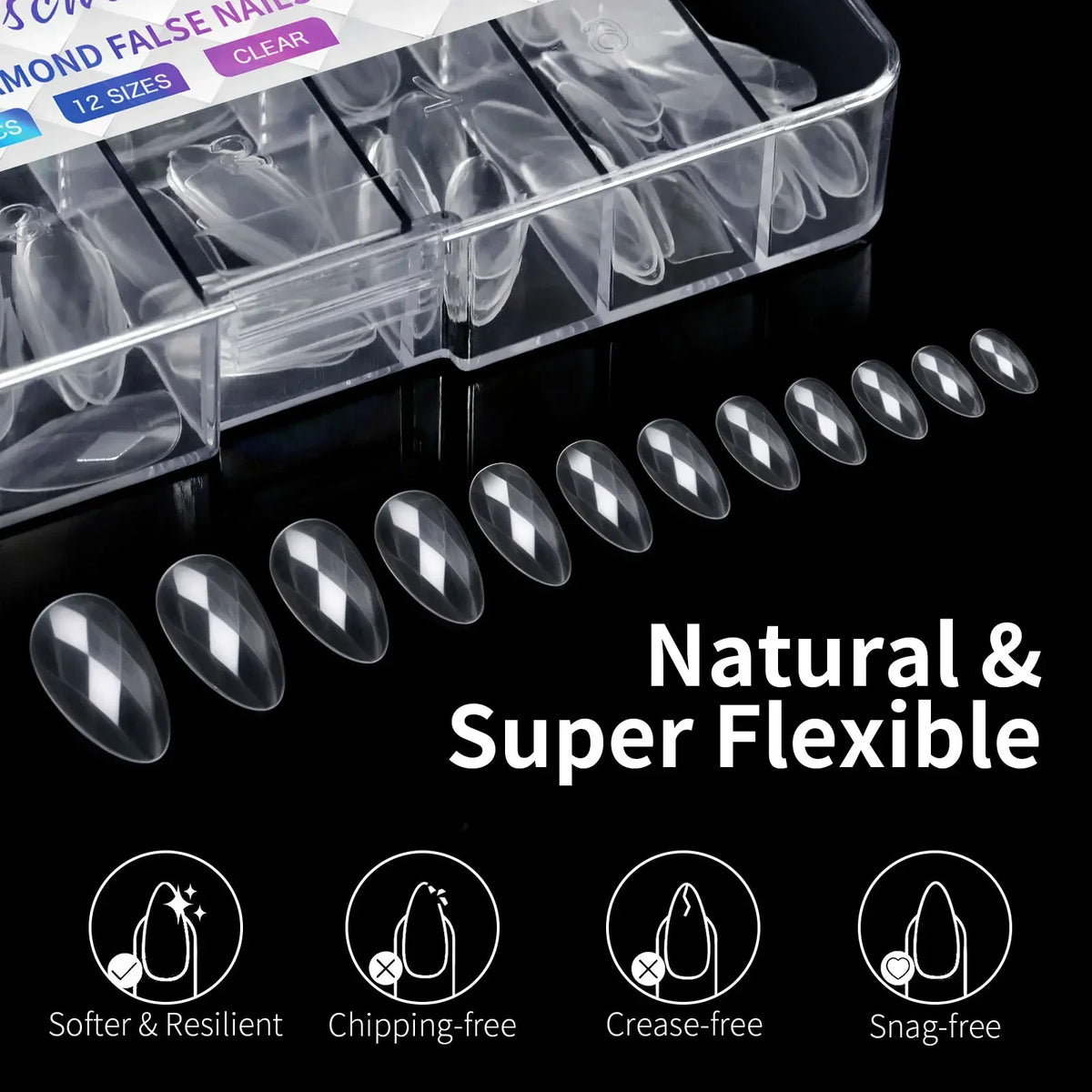 3D Diamond Almond Ballet Press On Nails – Long False Nails Set Press On Nails Nixie