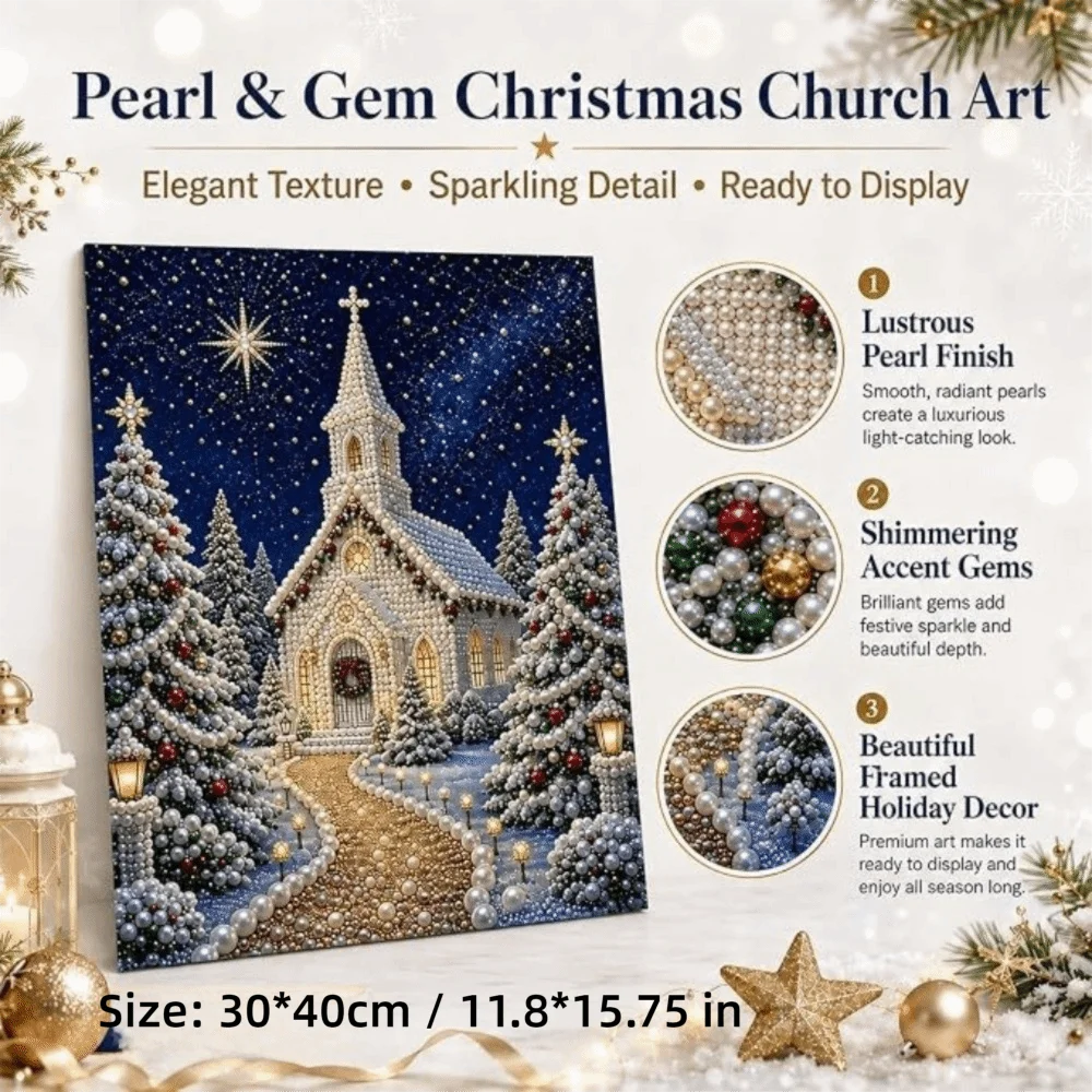 5D Pearl Diamond Painting Kit – Christmas Church 30×40cm DIY Diamond Painting Kit Nixie
