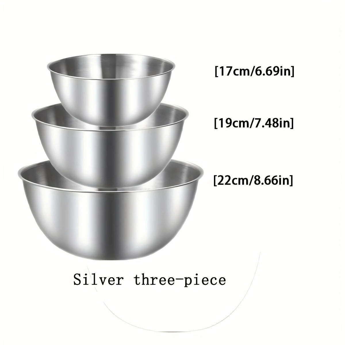 3-Piece Stainless Steel Mixing Bowl Set – Salad & Dough Bowls Mixing Bowl Set Nixie Silver