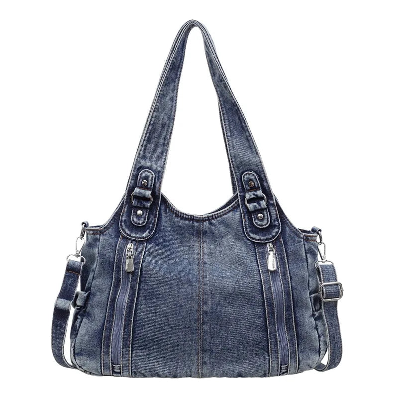 Nixie Women's Denim Tote Bag – Large Capacity Shoulder Bag Denim Tote Bag Nixie Light Blue