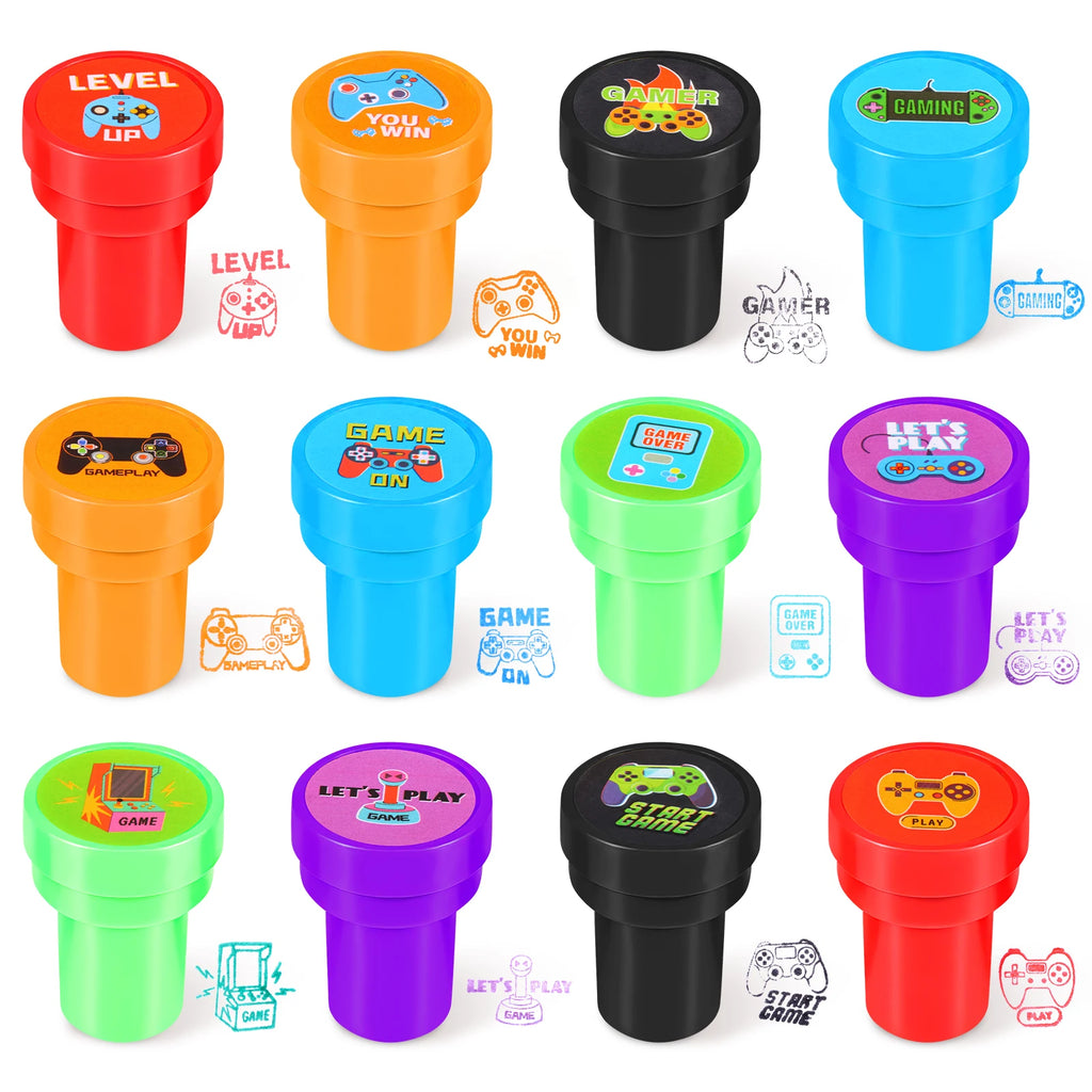 12pcs Cartoon Self-Inking Stamps for Kids – Animal & Game Set Kids Craft Stamps Nixie 12Pcs Style 2