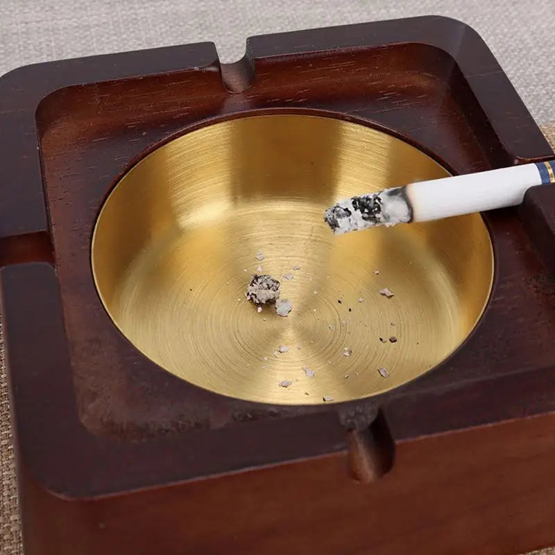 Natural Wood Ashtray with Lid – Iron Core, Square & Circle Wood Ashtray Nixie