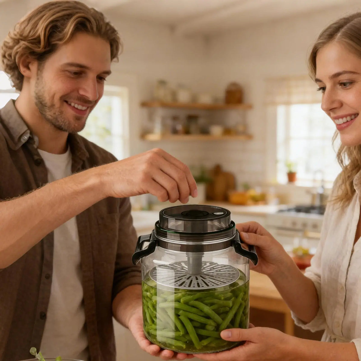 5L Airtight Kimchi & Pickle Jar with Press-Type Lid & Handle Food Storage Jar Nixie