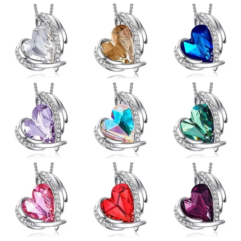 925 Silver Plated Heart Pendant Necklace with Crystals for Women Pendant Necklace Nixie