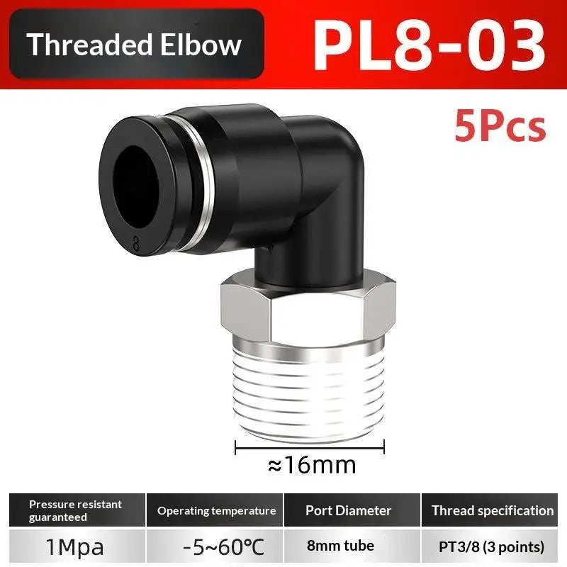 5Pcs 90° Push-Fit Pneumatic Elbow Fittings | PL Series Air Tube Pneumatic Elbow Fittings Nixie A4