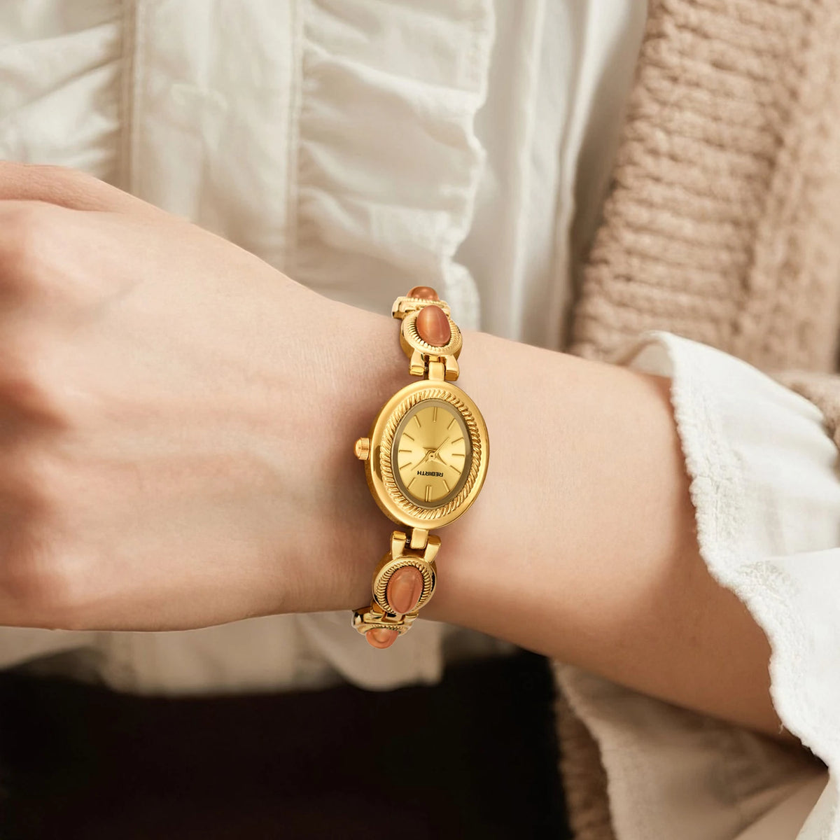 REBIRTH Oval Dial Retro Bracelet Watch for Women | Light Luxury Women's Bracelet Watch Nixie