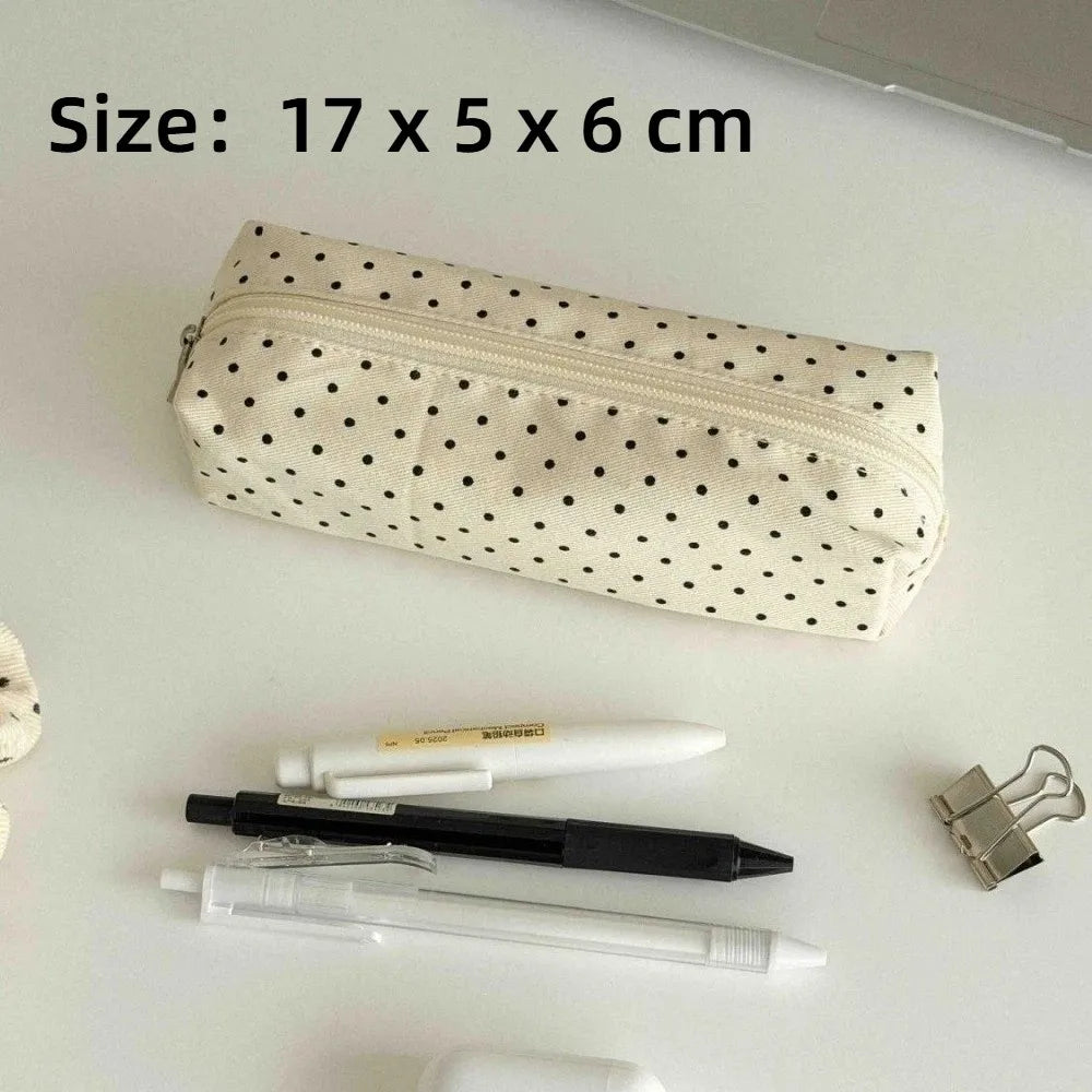 Polka Dot Canvas Pencil Pouch – Large Capacity Pen Bag Canvas Pencil Case Nixie
