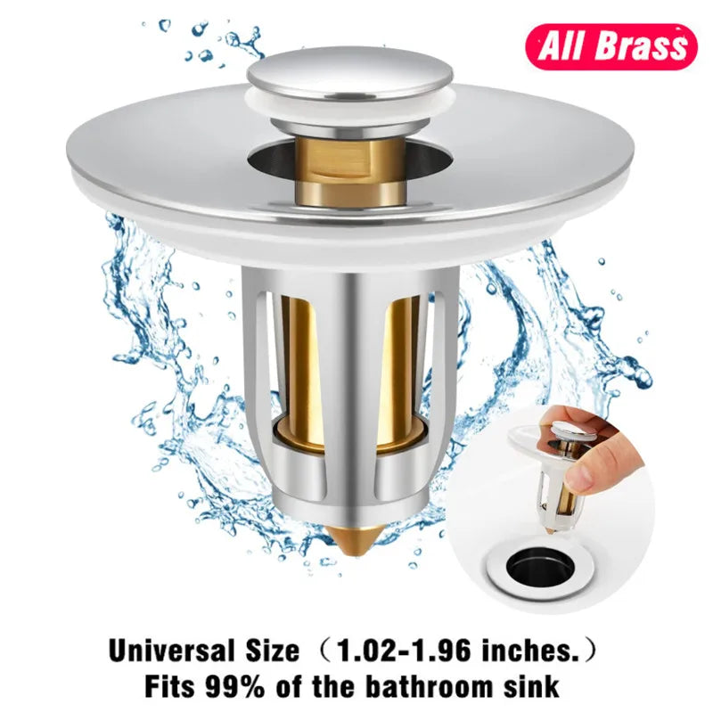 Universal Brass Pop-Up Drain Stopper & Hair Catcher Sink Drain Stopper Strainer Nixie