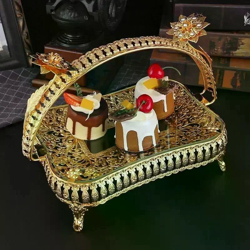 Retro Golden Fruit Plate – Luxury European Snack Tray Decorative Serving Tray Nixie