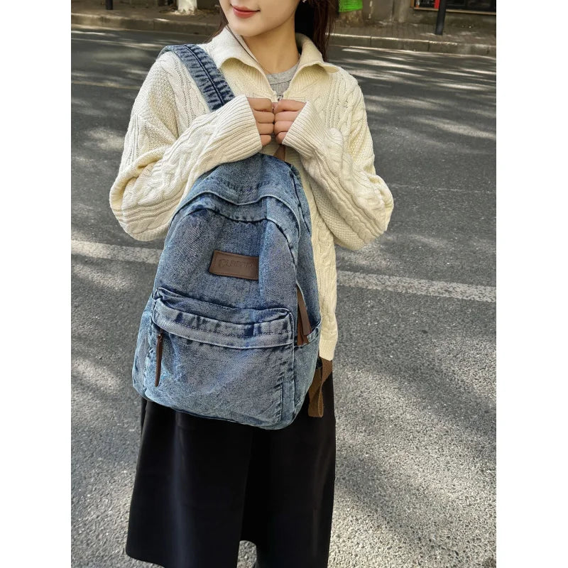 Vintage Denim Canvas Backpack – Unisex School & Travel Bag Denim Canvas Backpack Nixie