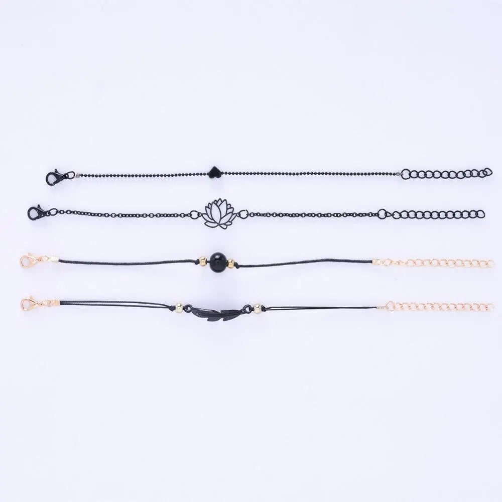 4pcs Women's Gothic Alloy Bracelet Set – Lotus, Leaf & Heart Fashion Bracelet Set Nixie