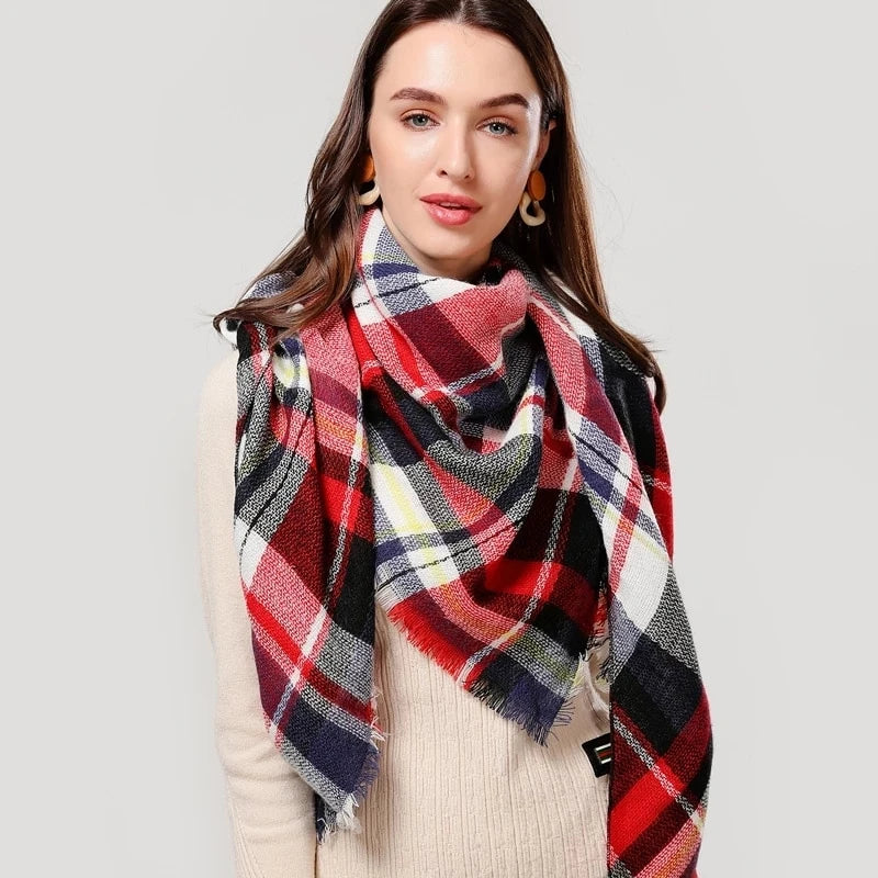 Women's Plaid Faux Cashmere Triangle Shawl Scarf | 140×210cm Shawl Wrap Scarf Nixie