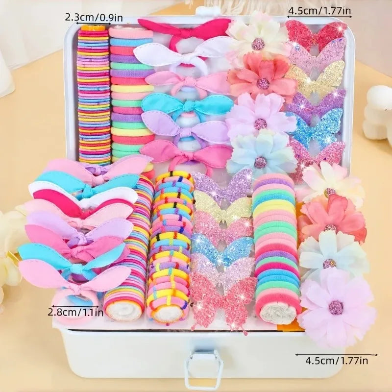 190 Pcs Girls Hair Accessories Set – Colorful Elastic Ties & Clips Hair Accessories Set Nixie