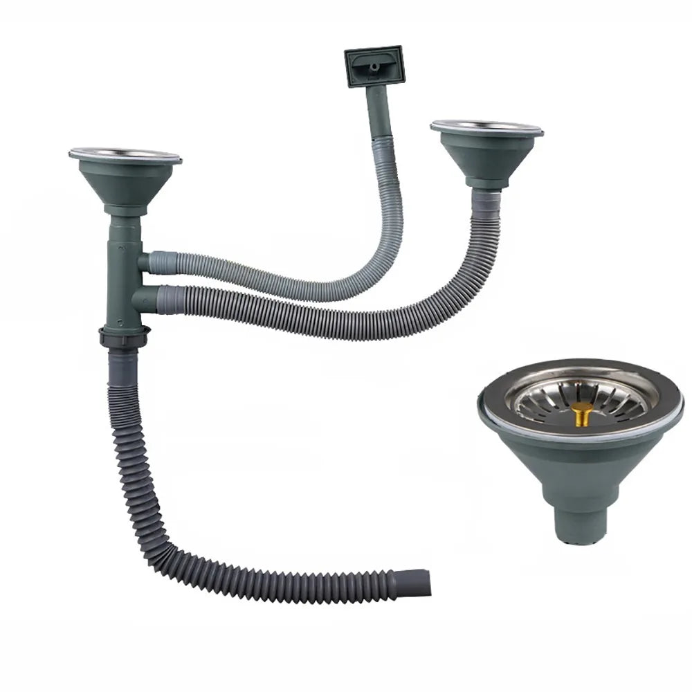Stainless Steel Kitchen Sink Drain Pipe Set – Single/Double Slot Sink Drain Pipe Set Nixie Double-slot