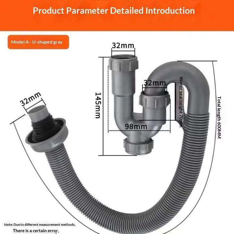 Flexible S-Trap Sink Drain Pipe PP Anti-Odor Hose Fitting Sink Drain Pipe Nixie