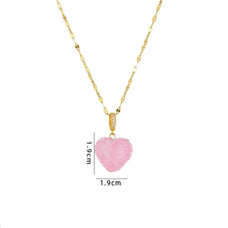Candy Color Heart Pendant Necklace | Gold Copper & Steel Chain Pendant Necklace Nixie