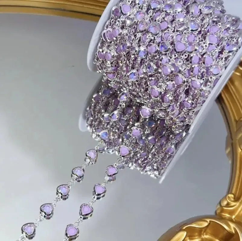 Purple Crystal Heart Bead Copper Chain 1M – DIY Jewelry Making DIY Jewelry Chain Nixie