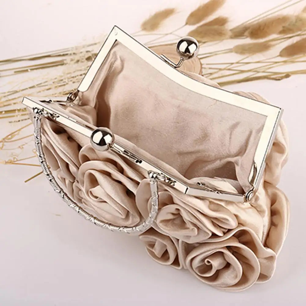 Women's Silk Rose Flower Clutch Bag – Bridal Wedding Purse
