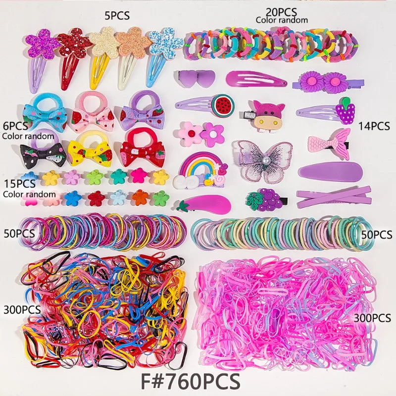Colorful Bow & Flower Elastic Hair Bands Set for Girls Kids