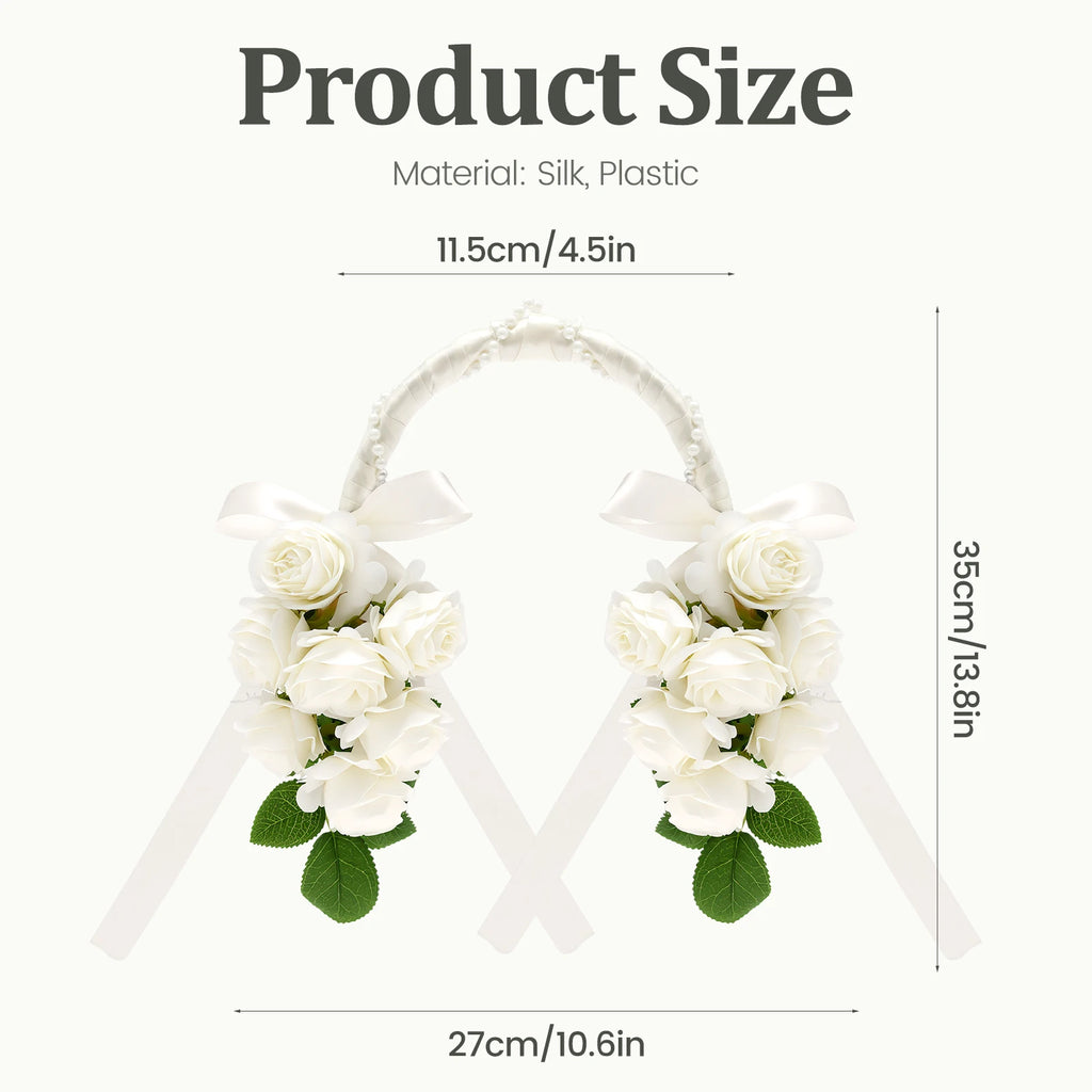 Artificial White Rose Bridal Bouquet with Pearl Handle Artificial Bridal Bouquet Nixie White