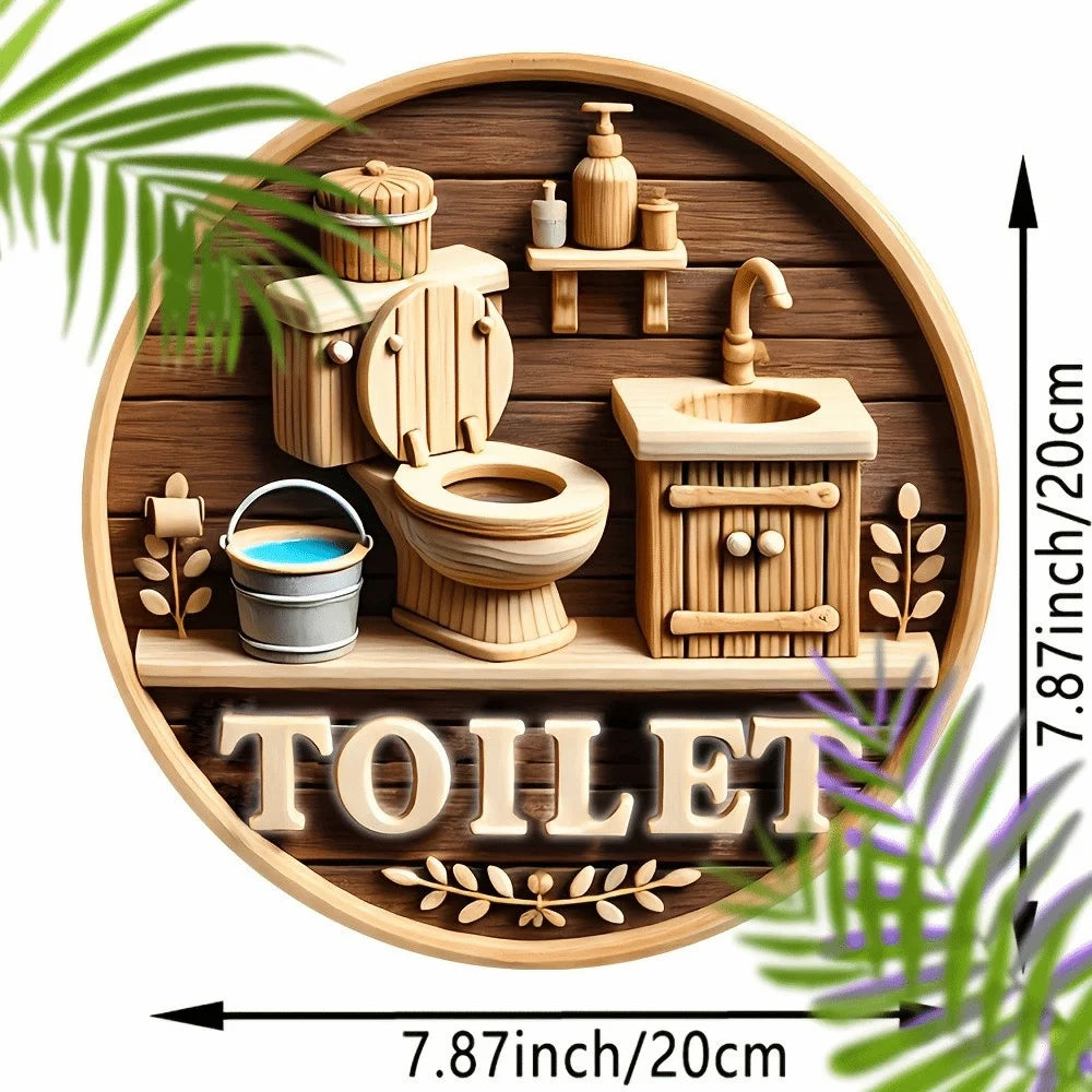 Wooden Hanging Bathroom Sign Round Farmhouse Wall Décor