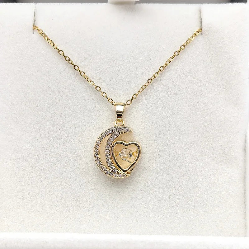 Copper Moon Heart Pendant Necklace | Steel Chain for Women Pendant Necklace Nixie XL1997-134