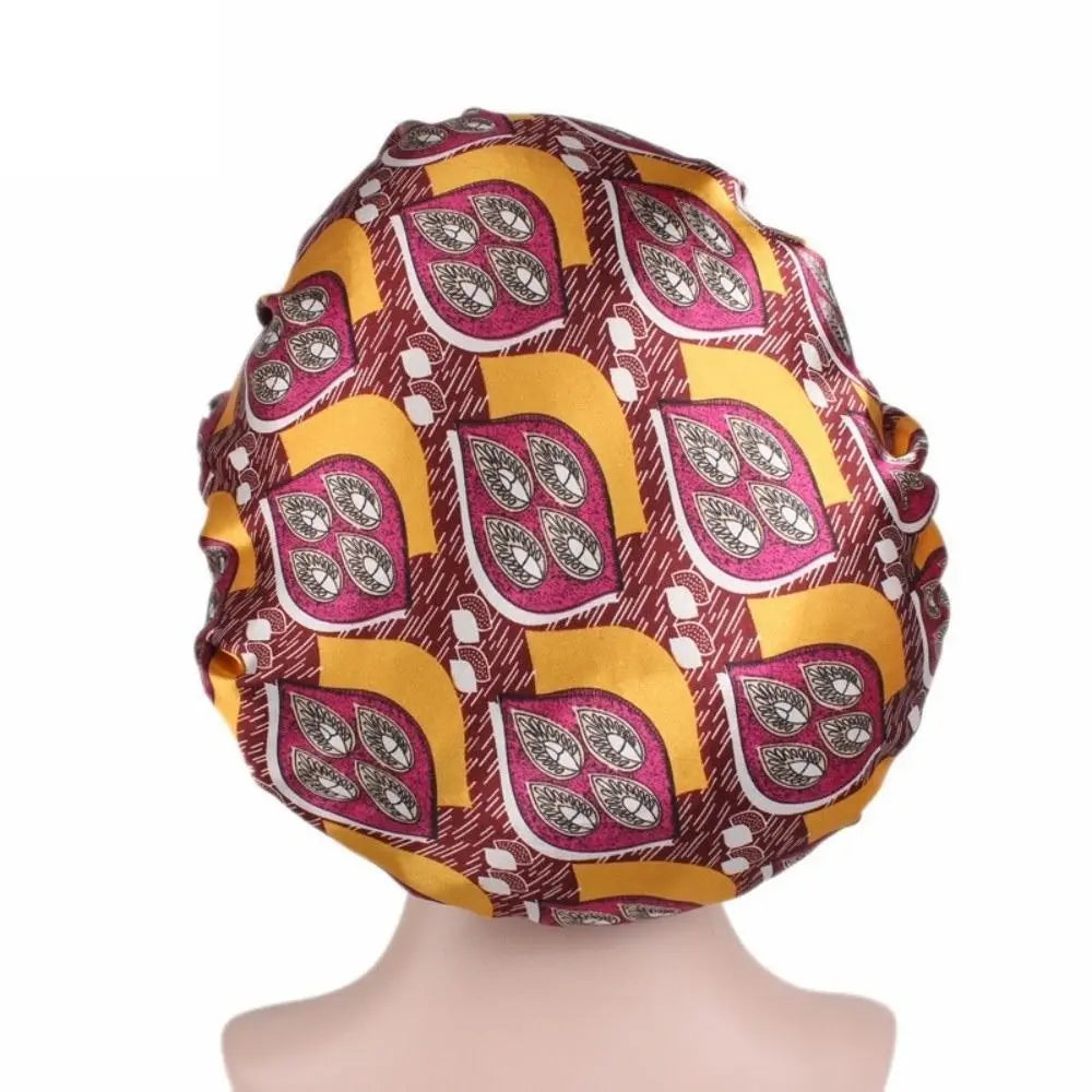 Floral Satin Sleep Bonnet – Elastic Wide Band Hair Wrap Cap