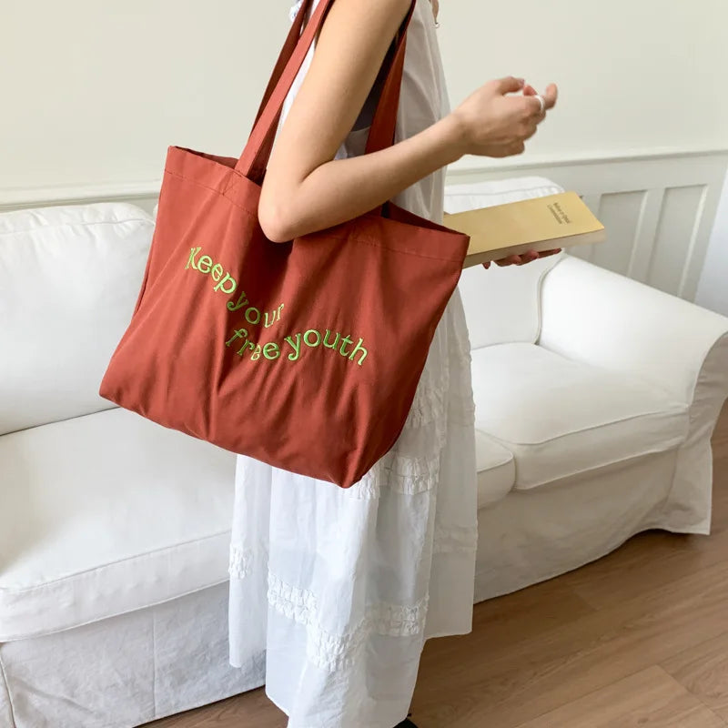 Large Canvas Tote Bag – Korean Style Women's Casual Shoulder Bag Canvas Tote Bag Nixie BB-442-Brown