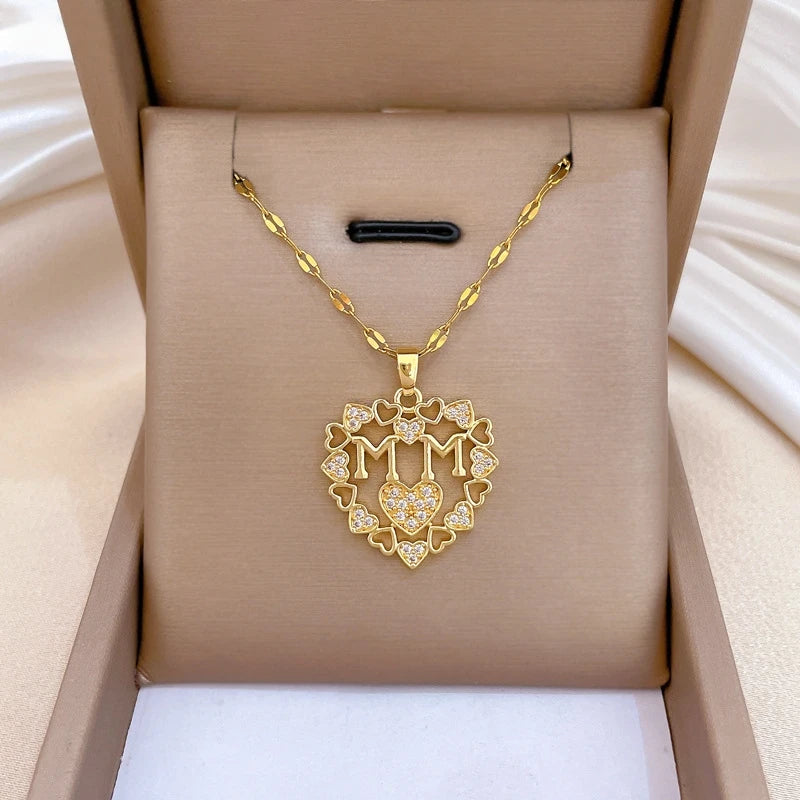 Heart Letter Pendant Necklace – Gold Stainless Steel Choker
