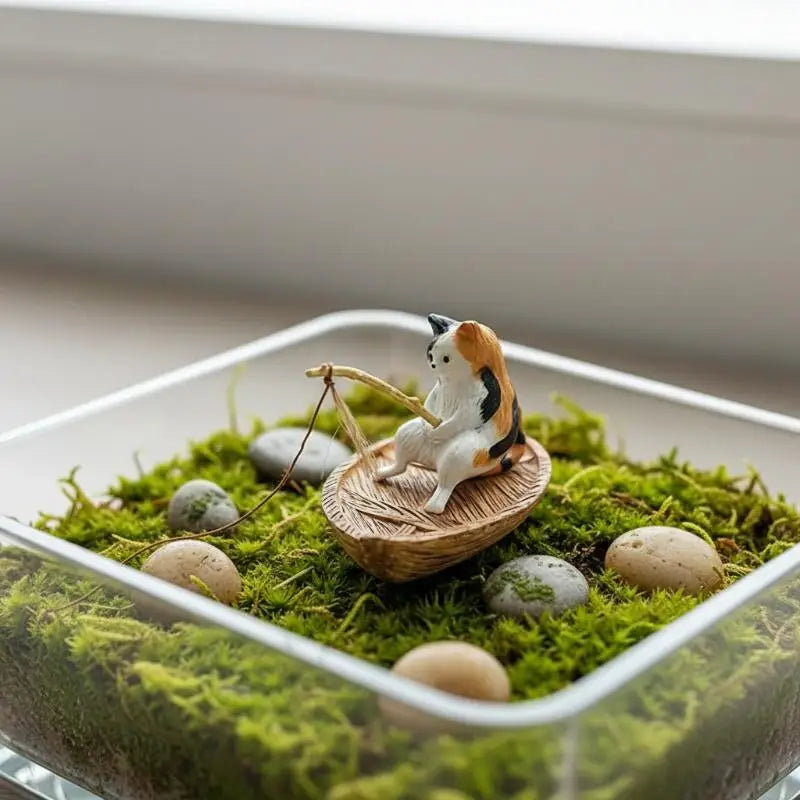 Resin Cat Fishing Boat Aquarium Ornament | Fish Tank Decor Aquarium Ornament Nixie