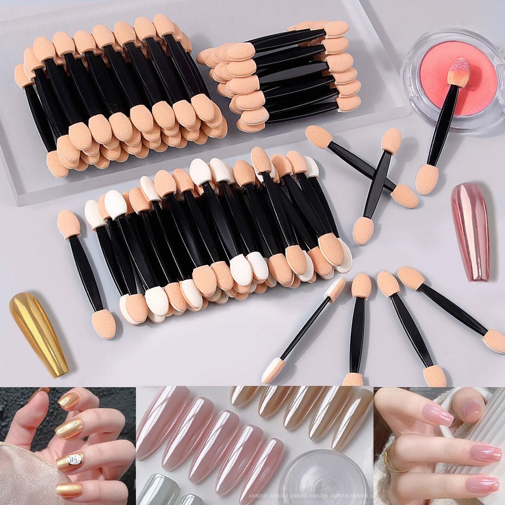 100Pcs Dual-End Eyeshadow Sponge Sticks | Makeup & Nail Art Wand Makeup Applicator Wand Nixie 100pcs