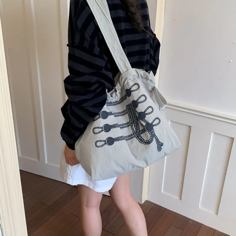 Retro Knot Print Large Tote Bag – Lightweight Women's Shoulder Bag