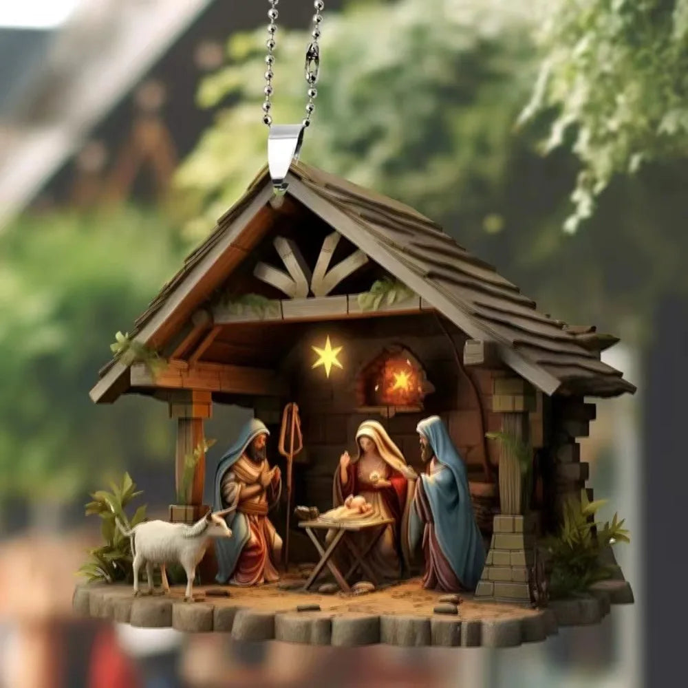 Acrylic Nativity Scene Christmas Pendant | Double-Sided Ornament