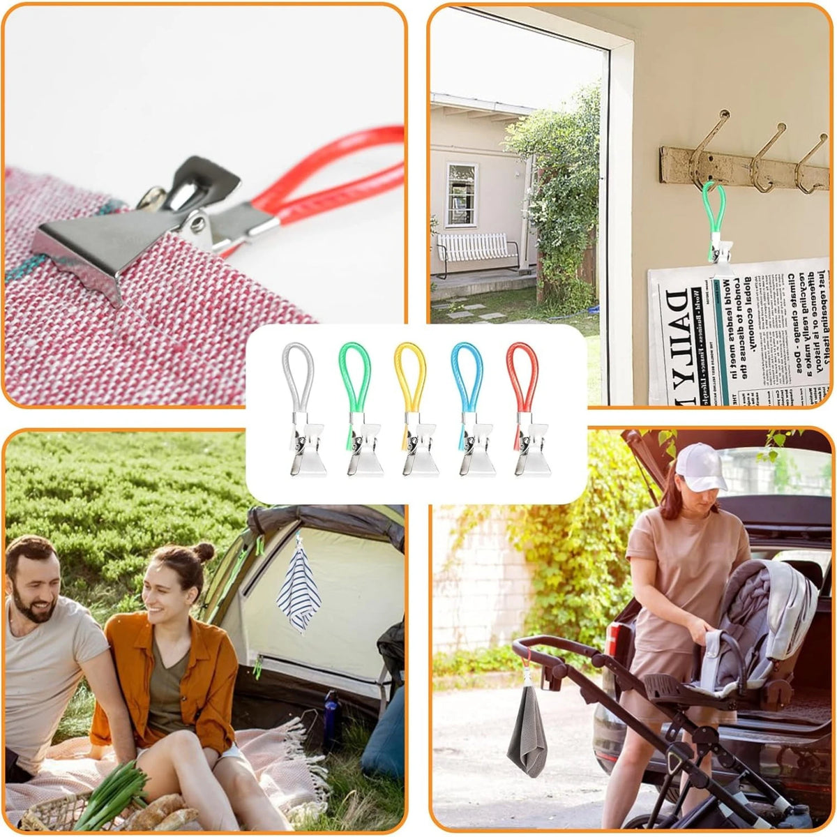 5-Pack Colorful Metal Towel Hanging Clips & Hook Loops Towel Hanging Clips Nixie