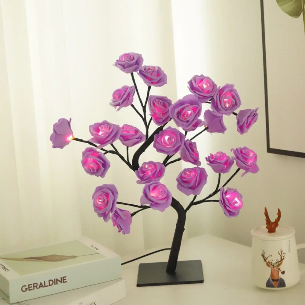 USB Rose Flower Tree LED Table Lamp | Warm Decorative Night Light