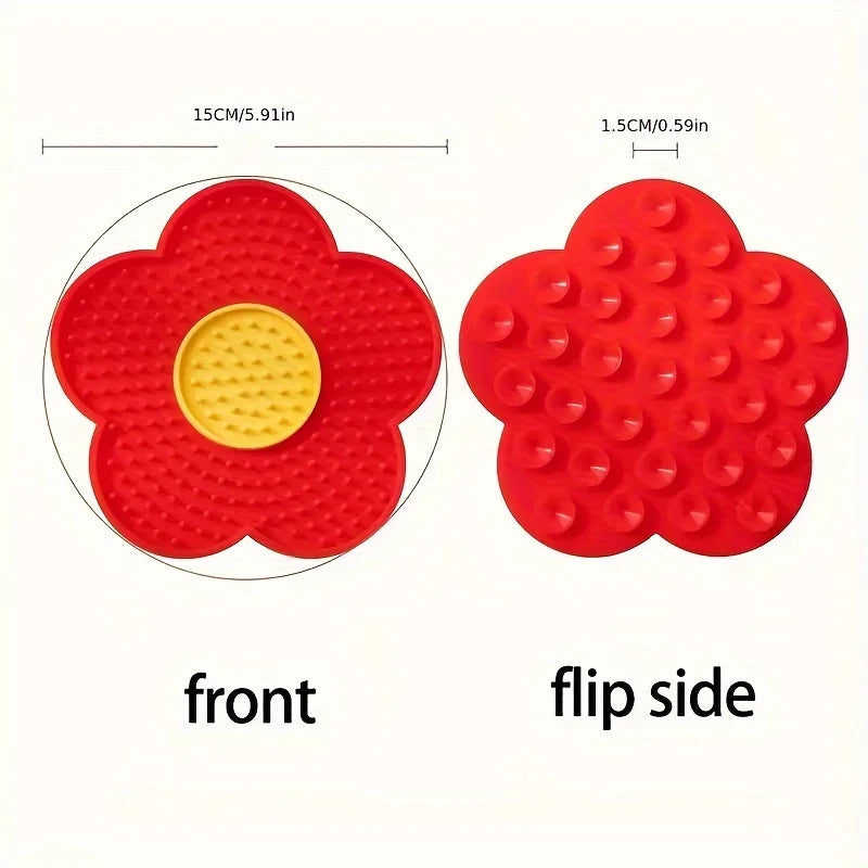 Flower Lick Mat for Dogs & Cats – Silicone Slow Feeder Pad Pet Slow Feeder Mat Nixie Red