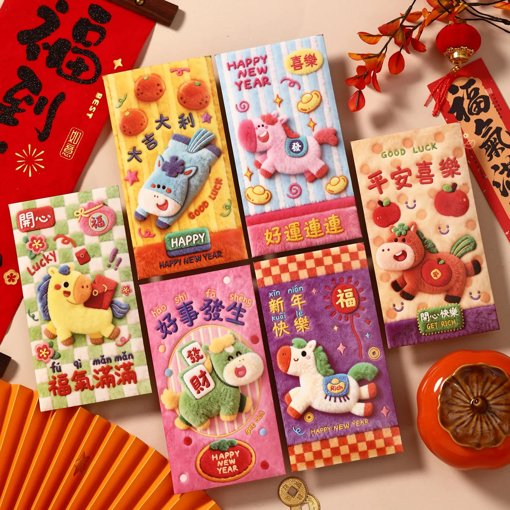 6Pcs 2026 Year of the Horse Red Envelopes – Lucky Money Pouches Festive Red Envelopes Nixie