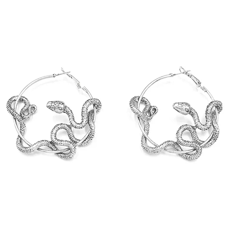 Punk Snake Hoop Earrings – Antique Black Unisex Statement Jewelry