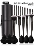 Nixie 3–21 Pc Makeup Brush Set with Holder & Powder Puff Makeup Brush Set Nixie 21PCS