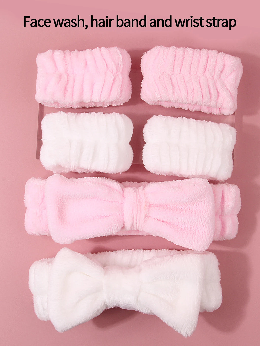 Plush Bow Hair Bands & Wrist Straps Set – Unisex Makeup Headband Bow Hair Headband Set Nixie