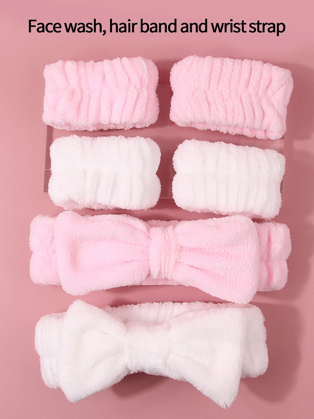 Plush Bow Hair Bands & Wrist Straps Set – Unisex Makeup Headband