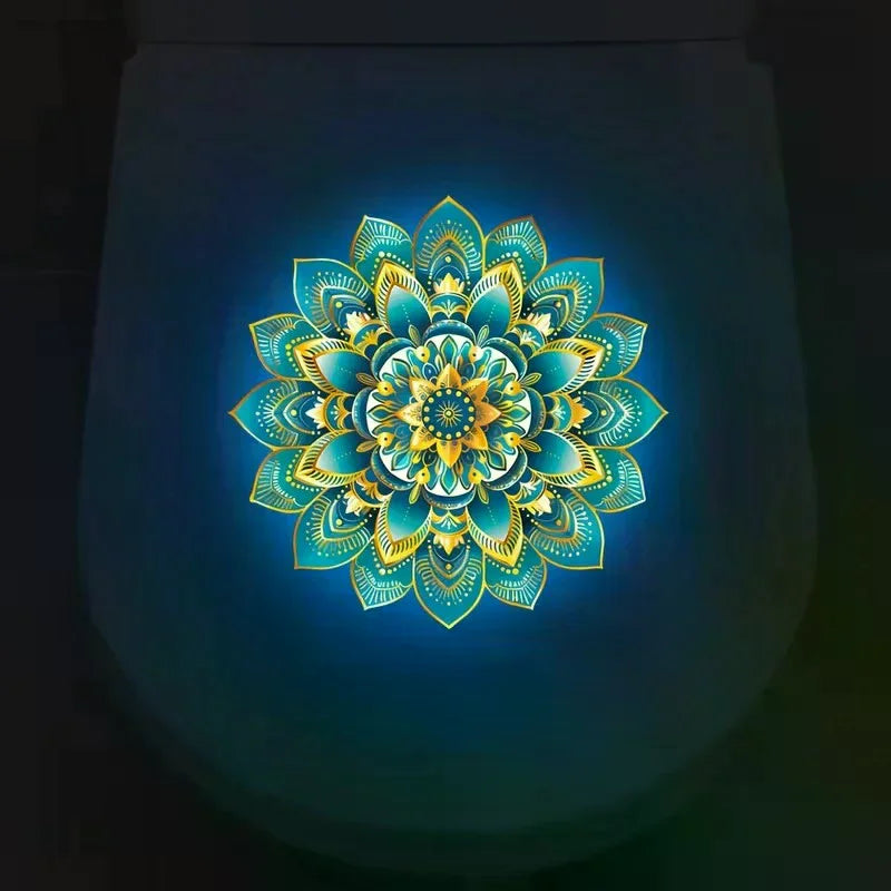 Glow-in-the-Dark Mandala Toilet Lid Sticker – Removable Decal