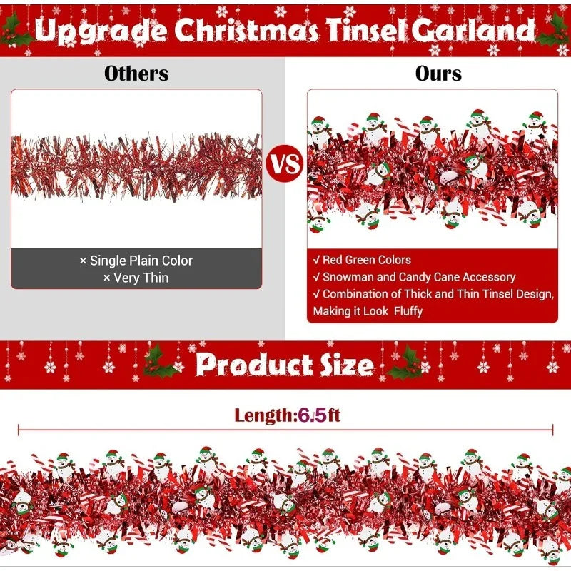 2M Red Green Christmas Wreath Santa Garland Indoor Outdoor Christmas Wreath Garland Nixie