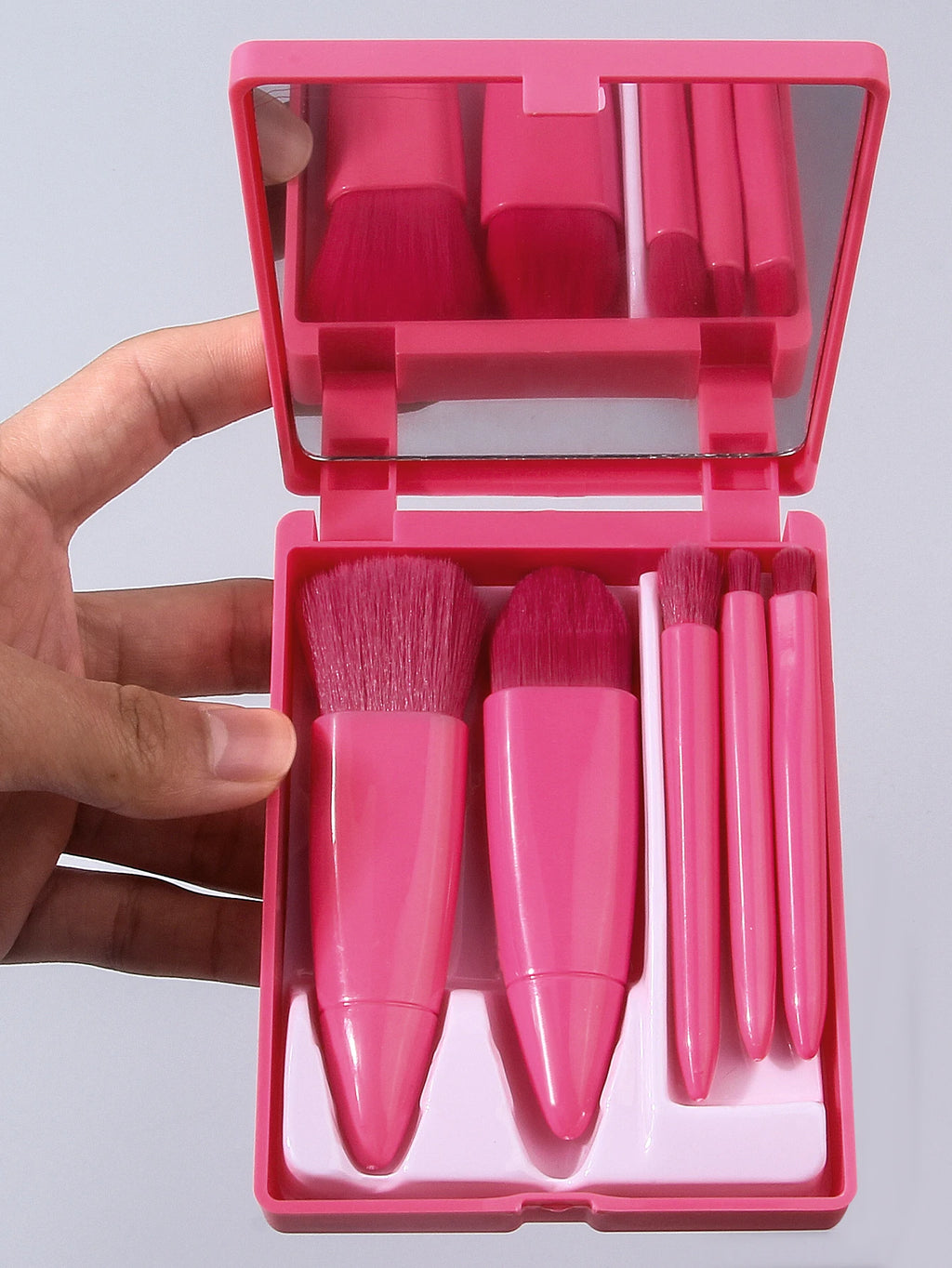 5-Piece Travel Makeup Brush Set with Case & Mirror Travel Makeup Brushes Nixie